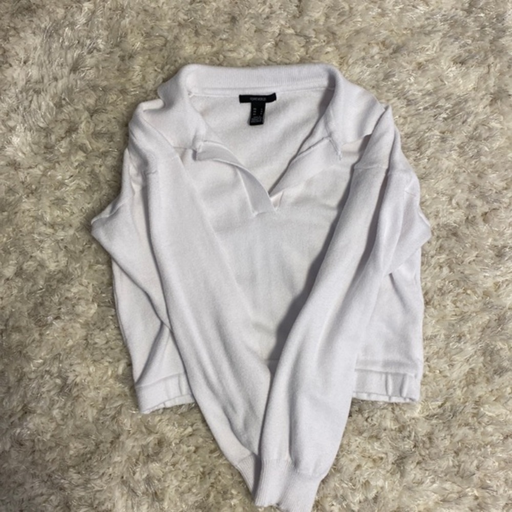 F21 Polo Rugby Collar sweater Open V neck Women's  Large White
